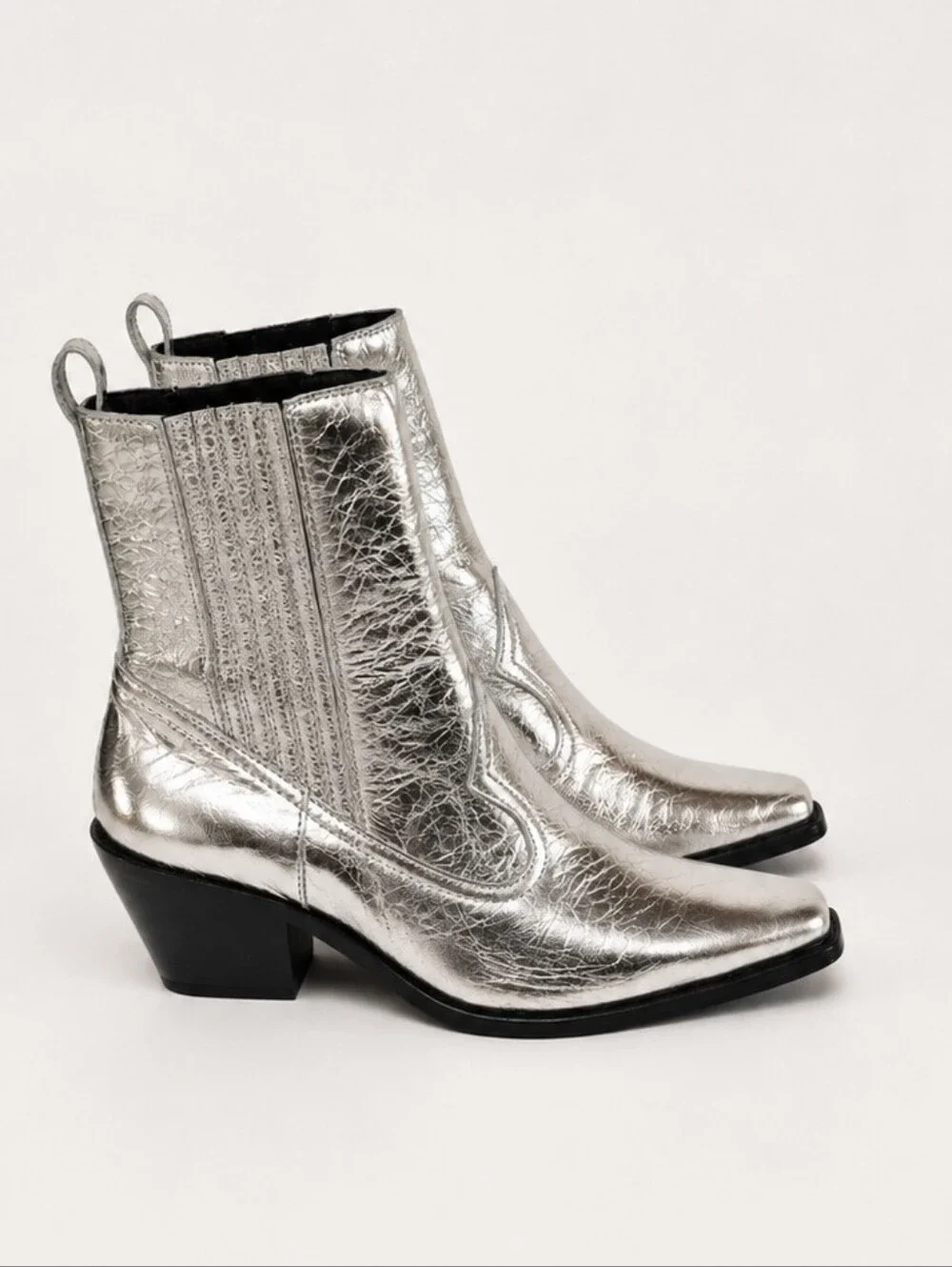 Tory Burch Silver Metallic Western Ankle Booties – Size 11 – NWOB